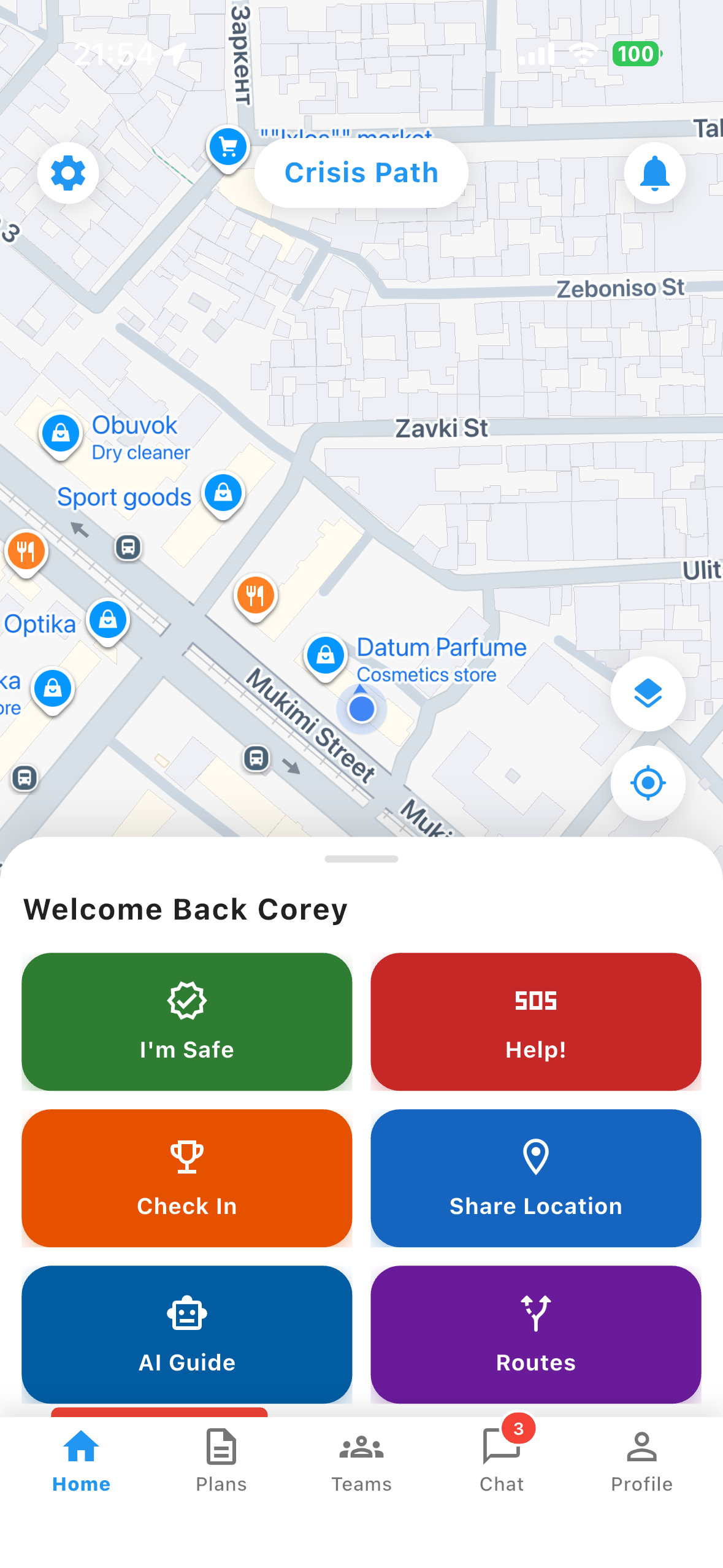 Crisis Path home screen